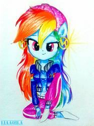 Size: 695x927 | Tagged: safe, artist:liaaqila, rainbow dash, equestria girls, equestria girls specials, g4, my little pony equestria girls: dance magic, clothes, cute, dashabetes, female, looking at you, panting, ponied up, rapper dash, solo, traditional art