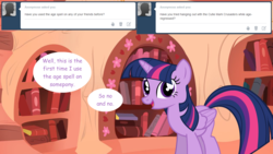 Size: 1280x720 | Tagged: safe, artist:hakunohamikage, twilight sparkle, alicorn, pony, ask-princesssparkle, g4, ask, female, golden oaks library, solo, tumblr, twilight sparkle (alicorn)