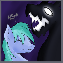 Size: 1024x1024 | Tagged: safe, artist:wulfanite, oc, oc only, oc:mimicry, pony, impending doom, meep, monster, night, scrunchy face, shadow