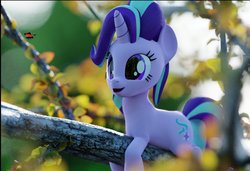 Size: 1024x699 | Tagged: safe, artist:galawaille, starlight glimmer, pony, unicorn, g4, 3d, blender, cute, female, glimmerbetes, mare, open mouth, smiling, solo, tree, tree branch