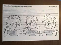 Size: 1024x768 | Tagged: safe, artist:tony fleecs, idw, applejack, rainbow dash, rarity, pony, g4, official, spoiler:comic45, angry, comic cover, cover, jail, monochrome, mugshot