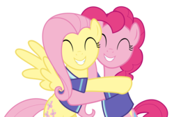 Size: 4472x3000 | Tagged: safe, artist:sollace, fluttershy, pinkie pie, pony, buckball season, g4, .svg available, bipedal, buckball uniform, cute, diapinkes, high res, hug, show accurate, shyabetes, simple background, smiling, transparent background, vector