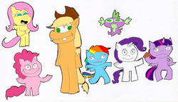 Size: 2365x1352 | Tagged: safe, artist:pokeneo1234, applejack, fluttershy, pinkie pie, rainbow dash, rarity, spike, twilight sparkle, alicorn, dragon, pony, g4, beautiful, male, sr pelo, style emulation, twilight sparkle (alicorn)