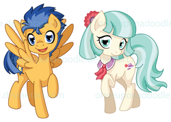 Size: 900x639 | Tagged: safe, artist:onceuponadoodle, edit, coco pommel, flash sentry, earth pony, pegasus, pony, g4, cocosentry, crack shipping, duo, female, male, mare, shipping, simple background, stallion, straight, white background