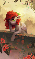 Size: 1000x1679 | Tagged: safe, artist:dearmary, oc, oc only, pegasus, pony, commission, female, flower, looking at you, solo