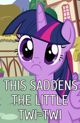 Size: 427x655 | Tagged: safe, edit, edited screencap, screencap, twilight sparkle, alicorn, pony, g4, pinkie pride, :c, chubby, cropped, cute, female, frown, inverted mouth, looking at you, reaction image, sad, solo, text, text edit, this saddens, twiabetes, twilight sparkle (alicorn)
