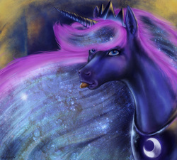 Size: 1002x901 | Tagged: safe, artist:balthasar999, princess luna, alicorn, horse, pony, g4, abstract background, bust, female, hoers, majestic as fuck, mare, portrait, realistic, silly, silly pony, solo, tongue out