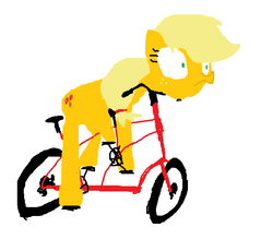 Size: 712x624 | Tagged: safe, artist:fishimira, applejack, earth pony, pony, g4, bicycle, female, hatless, lineless, mare, missing accessory, simple background, white background