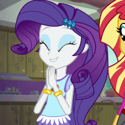 Size: 800x800 | Tagged: safe, screencap, rarity, sunset shimmer, equestria girls, g4, my little pony equestria girls: legend of everfree, animated, bouncing, clapping, cropped, cute, female, gif, happy, rarara, raribetes, smiling