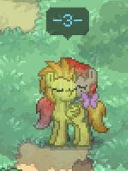 Size: 224x298 | Tagged: safe, spitfire, oc, oc:ishiro musaka, butterfly, pony, pony town, g4, canon x oc, cute, eyes closed, female, kissing, kissy face, male, straight