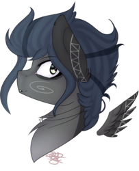 Size: 1397x1723 | Tagged: safe, artist:doux-ameri, oc, oc only, oc:kama, pegasus, pony, bust, female, floating wings, mare, portrait, simple background, solo, transparent background