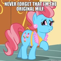 Size: 600x600 | Tagged: safe, edit, edited screencap, screencap, cup cake, earth pony, pony, g4, apron, clothes, cropped, ear piercing, earring, female, image macro, jewelry, mare, meme, memeful.com, milf, piercing, solo