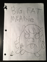 Size: 3024x4032 | Tagged: safe, artist:b-cacto, cheerilee, earth pony, pony, g4, angry, big fat meanie, doodle, funny scat, high res, lined paper, new student starfish, paper, parody, spongebob squarepants, tongue out, traditional art