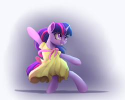 Size: 1000x800 | Tagged: safe, artist:vanillaghosties, twilight sparkle, pony, unicorn, g4, bipedal, clothes, dress, female, mare, solo