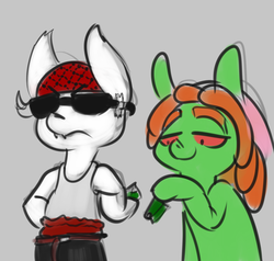 Size: 1008x960 | Tagged: safe, tree hugger, pony, g4, bandana, bipedal, drug dealer, drugs, high, sunglasses