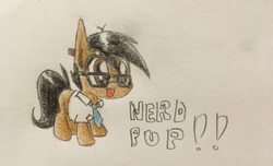 Size: 4032x2449 | Tagged: safe, artist:professionalpuppy, oc, oc only, oc:cocoa mocha, pony, cute, high res, nerd pony, pencil, solo, traditional art