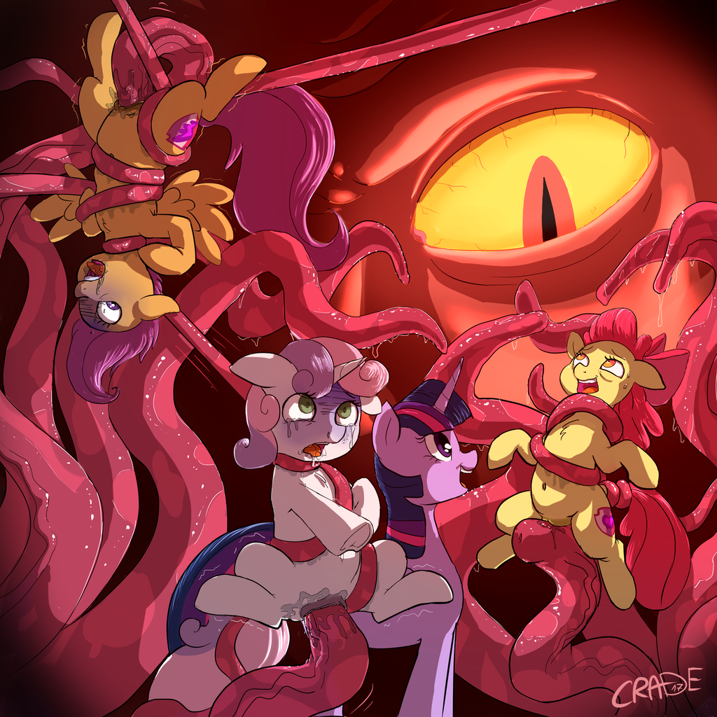 #1457398 - explicit, grimdark, artist:crade, apple <b>bloom</b>, scootaloo, sweeti...