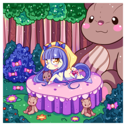 Size: 1200x1200 | Tagged: safe, artist:ipun, oc, oc only, oc:hugbell, pony, blushing, candy, colorful, female, flower, food, heart eyes, mare, prone, solo, teddy bear, wingding eyes