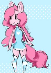 Size: 520x740 | Tagged: safe, artist:koibae, pinkie pie, earth pony, anthro, g4, chibi, clothes, dress, female, socks, solo, striped socks