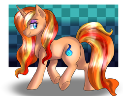 Size: 2221x1735 | Tagged: safe, artist:not-ordinary-pony, oc, oc only, pony, unicorn, art trade, eyeshadow, female, looking back, makeup, mare, smiling, solo, underhoof