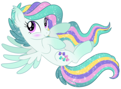 Size: 1024x758 | Tagged: safe, artist:cayfie, oc, oc only, oc:glitter glam, pony, blushing, gradient hooves, simple background, solo, sparkly mane, transparent background