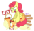 Size: 840x780 | Tagged: safe, artist:dm29, applejack, strawberry sunrise, earth pony, pegasus, pony, g4, honest apple, basket, duo, duo female, female, fight, food, food fight, force feeding, mare, simple background, stool, strawberry, strawberry savage, that pony sure does hate strawberries, tied up, transparent background