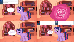 Size: 2564x1444 | Tagged: safe, artist:hakunohamikage, twilight sparkle, alicorn, pony, ask-princesssparkle, g4, ask, dusk shine, golden oaks library, magic, prince dusk, rule 63, solo, tumblr, twilight sparkle (alicorn)