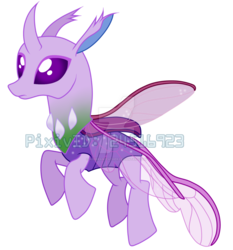 Size: 1024x1097 | Tagged: safe, artist:aishiranfeather, oc, oc only, changedling, changeling, changedling oc, changeling oc, flying, purple changeling, simple background, solo, transparent background, vector, watermark