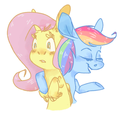 Size: 3000x2900 | Tagged: safe, artist:cloudyhills, fluttershy, rainbow dash, pegasus, pony, g4, female, high res, lesbian, mare, ship:flutterdash, shipping, smiling