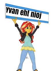 Size: 761x1024 | Tagged: safe, artist:manly man, sunset shimmer, equestria girls, g4, exploitable meme, female, male, meme, navy, sign, simple background, solo, subliminal message, sunset's board, the simpsons, white background, yvan eht nioj