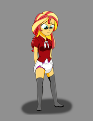 Size: 2550x3300 | Tagged: safe, artist:diaperednight, sunset shimmer, human, equestria girls, g4, breasts, diaper, female, gray background, high res, non-baby in diaper, simple background, solo