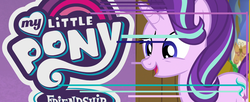 Size: 1024x417 | Tagged: safe, starlight glimmer, pony, unicorn, g4, comparison, female, my little pony logo, open mouth, smiling, solo