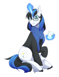 Size: 2864x3721 | Tagged: safe, artist:mylittlesheepy, oc, oc only, oc:jackie trades, pony, clothes, coffee, high res, scarf, simple background, transparent background
