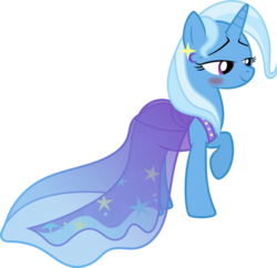 Size: 909x879 | Tagged: safe, artist:mypaintedmelody, trixie, pony, unicorn, g4, blushing, clothes, dress, ear piercing, earring, female, gala dress, jewelry, looking down, mare, piercing, simple background, smiling, solo, transparent background, vector