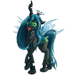 Size: 1024x1024 | Tagged: safe, artist:witchtaunter, queen chrysalis, changeling, changeling queen, g4, crown, female, jewelry, open mouth, raised hoof, regalia, simple background, solo, tongue out, transparent background