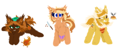 Size: 2532x1024 | Tagged: safe, artist:vanillaswirl6, oc, oc only, oc:brittle biscuit, oc:charred chocolate, oc:minced meat, earth pony, pony, angry, bandana, blushing, cheek fluff, chest fluff, colored eyelashes, colored pupils, cutie mark, ear fluff, female, fluffy, growling, mare, nicked ear, raised hoof, reference sheet, scar, sharp teeth, simple background, sisters, teeth, transparent background, trio