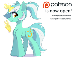 Size: 3000x2400 | Tagged: safe, artist:fensu-san, lyra heartstrings, pony, g4, advertisement, female, hand, high res, magic, magic hands, patreon, patreon logo, peace sign, simple background, solo, white background