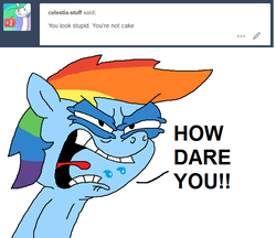 Size: 646x557 | Tagged: safe, artist:rainbowdashsmailbag, rainbow dash, pony, g4, angry, ask, dialogue, spit, squint, tongue out, tumblr