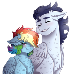 Size: 1749x1800 | Tagged: safe, artist:artistcoolpony, artist:monnarcha, rainbow dash, soarin', pony, g4, :t, blushing, chest fluff, collaboration, male, ship:soarindash, shipping, simple background, straight, transparent background