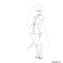 Size: 2000x2000 | Tagged: safe, artist:cottonaime, princess luna, human, g4, cloak, clothes, crown, female, high res, humanized, jewelry, regalia, saber, serious, serious face, solo, warrior, warrior luna, weapon, wip