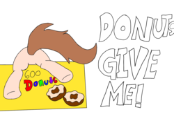 Size: 1066x800 | Tagged: safe, artist:milo(german), artist:toyminator900, oc, oc only, oc:milo, pony, box, butt, donut, featureless crotch, food, plot, remastered, simple background, solo, transparent background