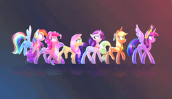 Size: 4500x2600 | Tagged: safe, artist:siggie740, applejack, fluttershy, pinkie pie, rainbow dash, rarity, twilight sparkle, alicorn, pony, g4, big crown thingy, elements of harmony, female, high res, jewelry, mane six, mare, regalia, twilight sparkle (alicorn)