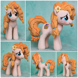 Size: 1280x1280 | Tagged: safe, artist:buttercupbabyppg, pear butter, earth pony, pony, g4, the perfect pear, beanie (plushie), blushing, flower, flower in hair, irl, photo, plushie, solo