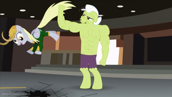 Size: 1280x720 | Tagged: safe, artist:jacob kitts, derpy hooves, granny smith, earth pony, anthro, g4, clothes, cosplay, costume, crossover, loki, re-enacted by ponies, the avengers, the incredible hulk, youtube link