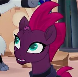 Size: 400x395 | Tagged: safe, screencap, storm king, tempest shadow, pony, unicorn, g4, my little pony: the movie, armor, broken horn, cropped, eye scar, female, horn, male, mare, scar, solo focus, tempestbetes