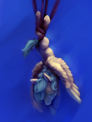 Size: 3000x4000 | Tagged: safe, artist:amphoera, artist:lilfunkman, oc, oc only, oc:venti via, pegasus, pony, bondage, collaboration, female, hung upside down, mare, tangled up, upside down