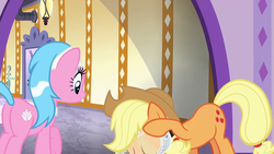 Size: 1280x720 | Tagged: safe, screencap, aloe, applejack, earth pony, pony, applejack's "day" off, g4, youtube link