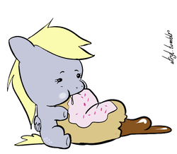 Size: 594x517 | Tagged: safe, artist:atryl, editor:jamalleymall, derpy hooves, pegasus, pony, g4, cute, donut, female, food, simple background, solo, white background