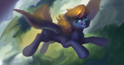 Size: 3800x2000 | Tagged: safe, artist:locksto, oc, oc only, oc:cloud quake, pegasus, pony, cloud, commission, flying, high res, male, smiling, stallion