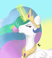 Size: 720x800 | Tagged: dead source, safe, artist:afterman, princess celestia, alicorn, pony, g4, drinking, eyes closed, female, levitation, magic, mare, sipping, solo, telekinesis